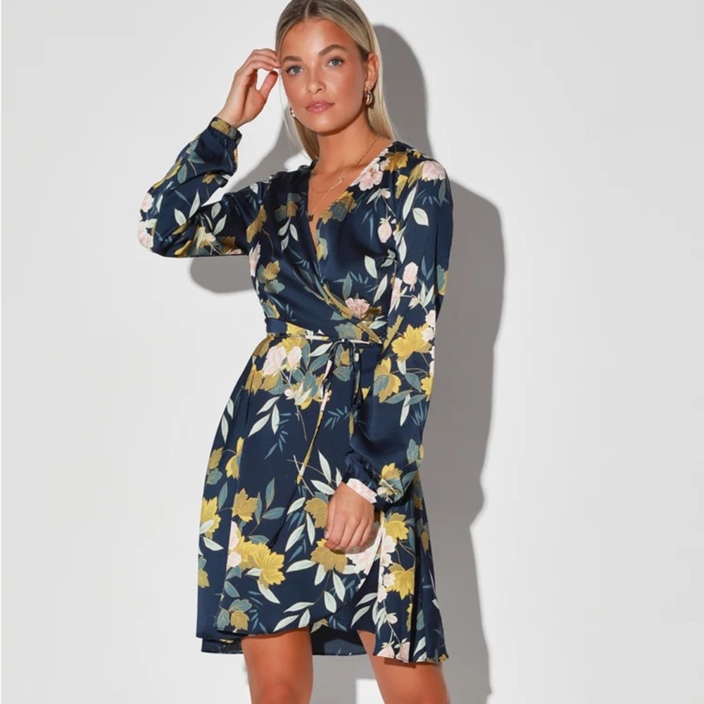 LULUS satin wrap dress